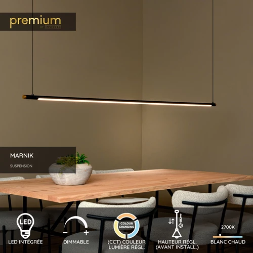 Lucide MARNIK - Suspension - Ø 2,5 cm - LED Dim. - CCT - 1x24W 2700K/4000K - Détecteur à balayage manuel - Noir | Premium - USP